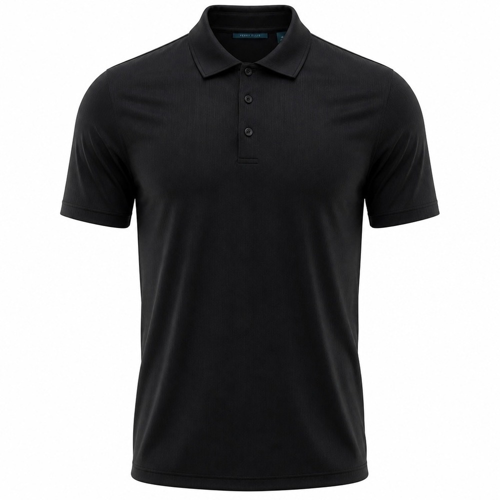 Perry Ellis Mens 2XL Black Ribbed Textured Stripe Short Sleeve Polo Shirt (U40)